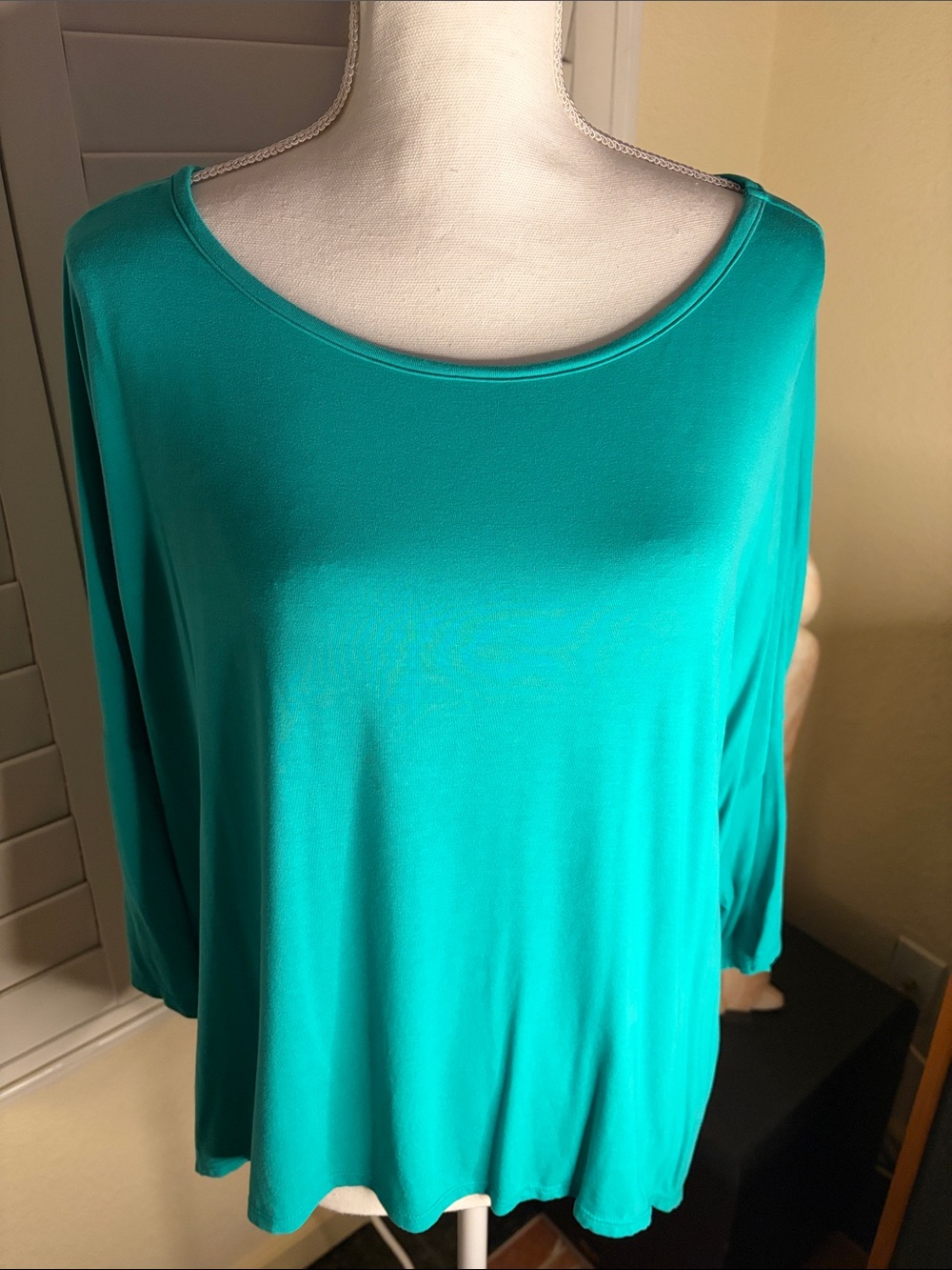 🩵🎽Michael Stars Aqua Blue Rayon Stretchy Knit Top W/Dolman 3/4 Sleeves Sz Lathe